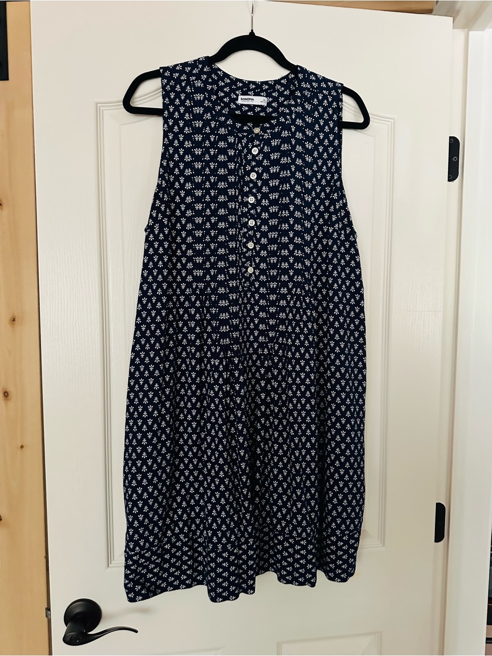 Sonoma Navy Sleeveless Button-Front Floral Dress, Size XXL